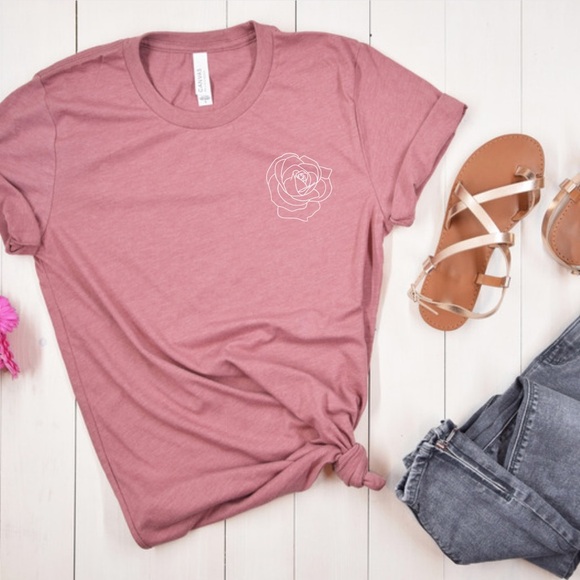 Hand Drawn Rose Graphic Cotton Tee Shirt S-5X - Picture 4 of 5